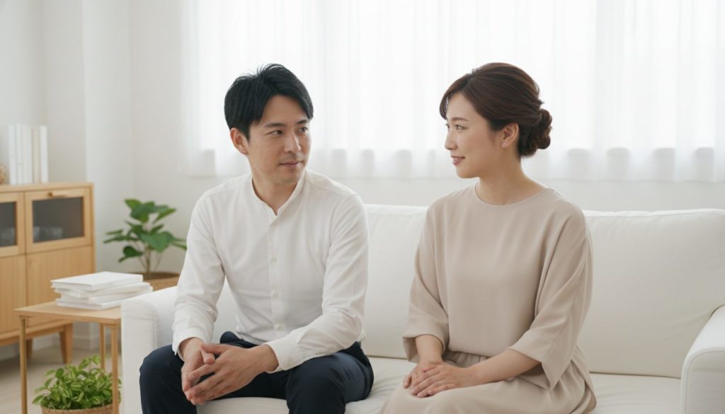 カウンセリングで誤解が解け、笑顔が戻る夫婦